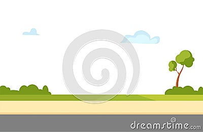 A park with a pedestrian path and a roadway. Vector cartoon illustration. Vector Illustration